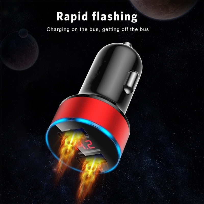 Car Charger Dual USB QC 3.0 Adapter Cigarette Lighter LED Voltmeter For All Types Mobile Phone Charger Smart Dual USB Charging